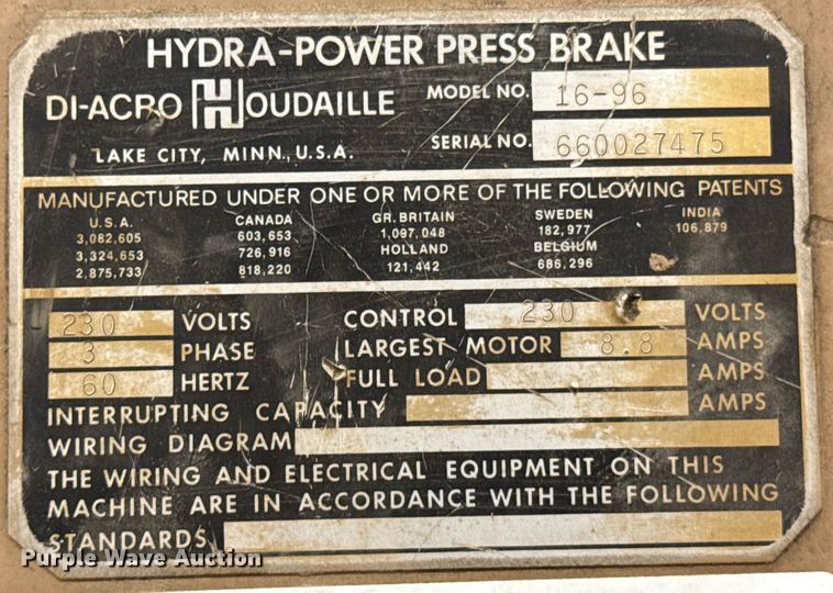 image for item ZA0538 Di-Acro 16-96 press brake