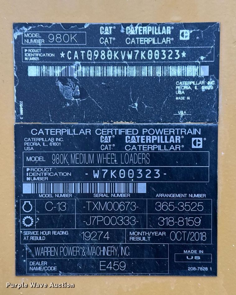 image for item DM5555 2011 Caterpillar 980K wheel loader