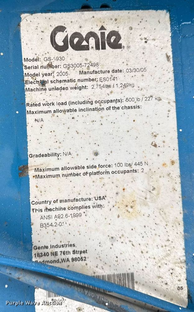 image for item DM5566 2005 Genie Lift GS-1930 scissor lift