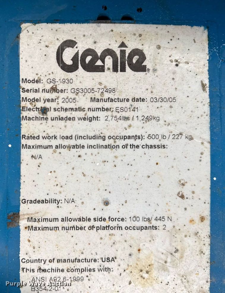 image for item DM5566 2005 Genie Lift GS-1930 scissor lift