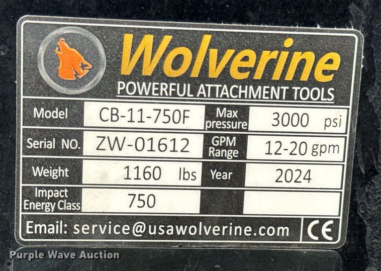 image for item DO0342 2024 Wolverine CB-11-750F skid steer breaker