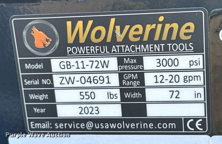image for item DO0347 2023 Wolverine GB-11-72W skid steer grapple bucket