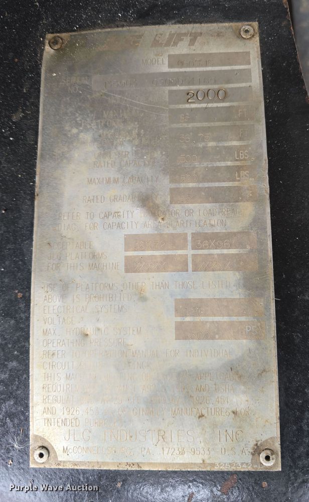 image for item DO7767 2000 JLG S60SJC boom lift