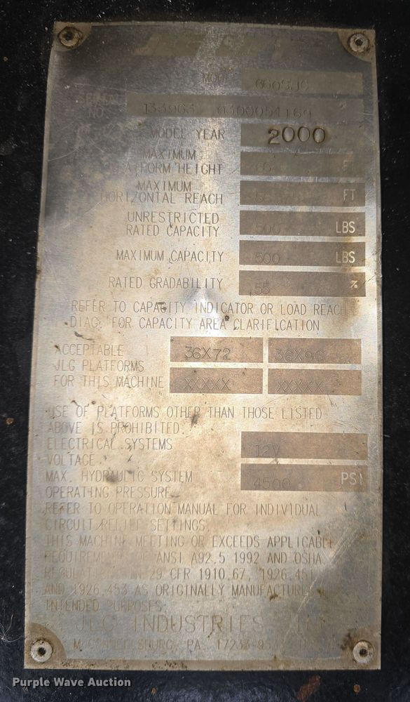 image for item DO7767 2000 JLG S60SJC boom lift