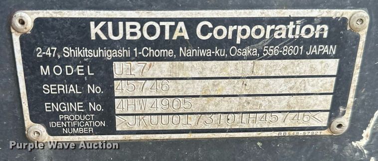 image for item DQ6614 2018 Kubota U17 mini excavator