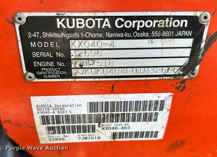image for item DQ6615 2019 Kubota KX040-4 mini excavator