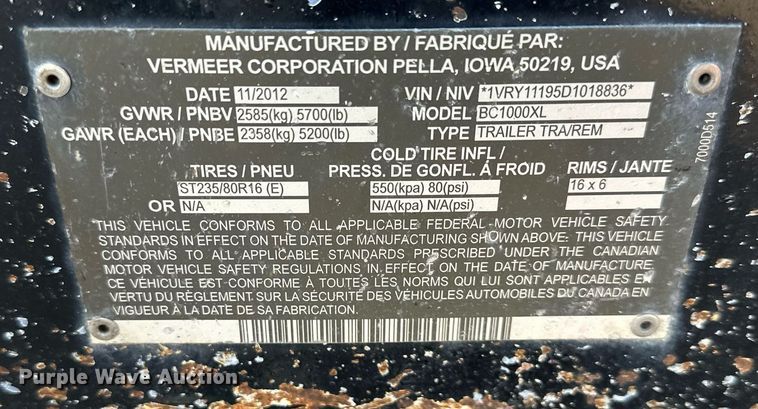 image for item DQ6618 2013 Vermeer BC1000XL wood chipper