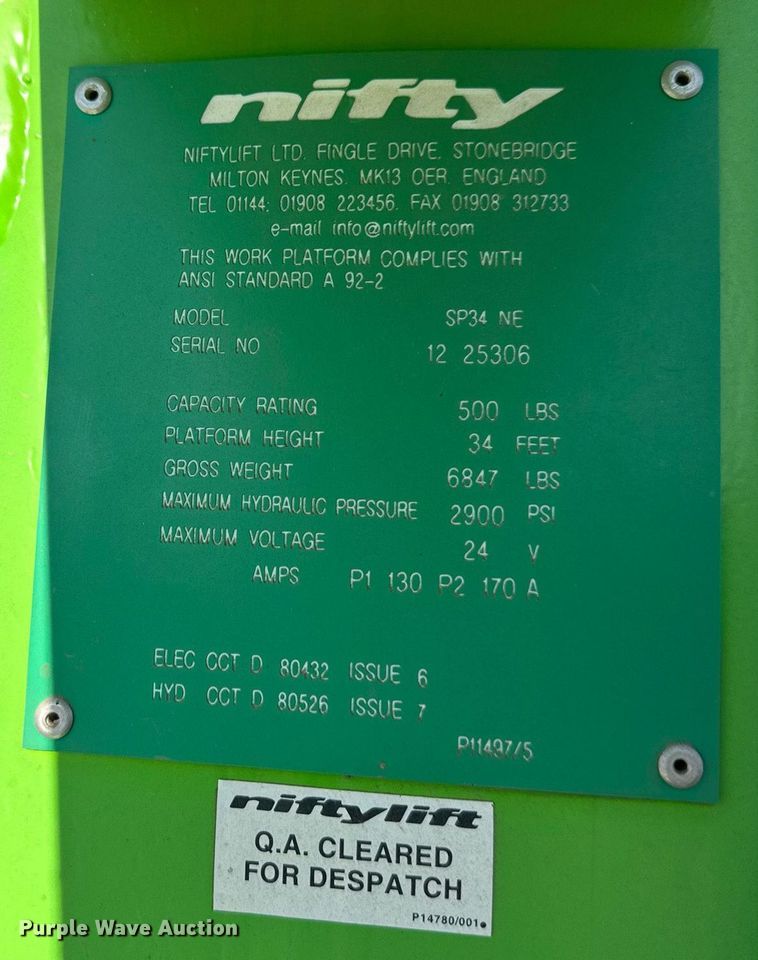 image for item DQ6619 2013 Nifty SP34NE boom lift