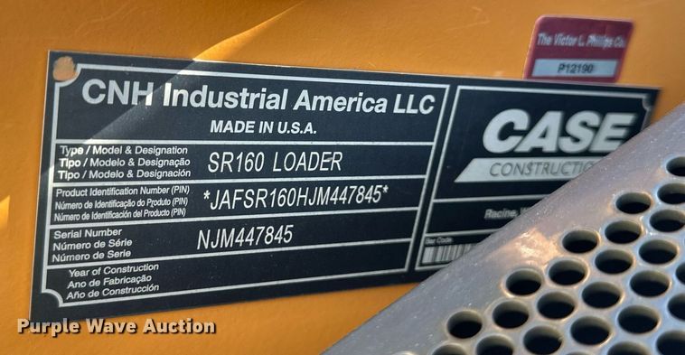 image for item DQ6622 2018 Case SR160 skid steer loader