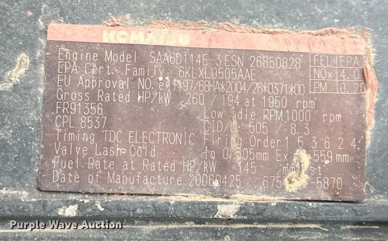 image for item DQ6626 2006 Komatsu PC300LC-7E excavator