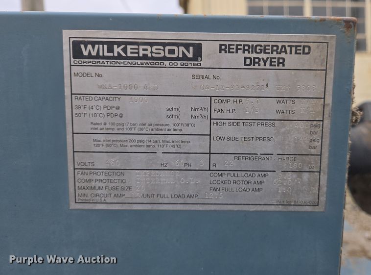 image for item DS5264 Wilkerson WRA-1000-4-D refrigerated dryer
