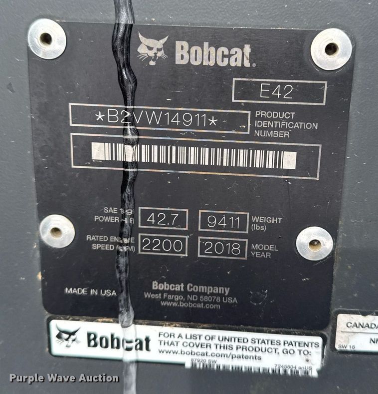 image for item DT0537 2018 Bobcat E42 mini excavator