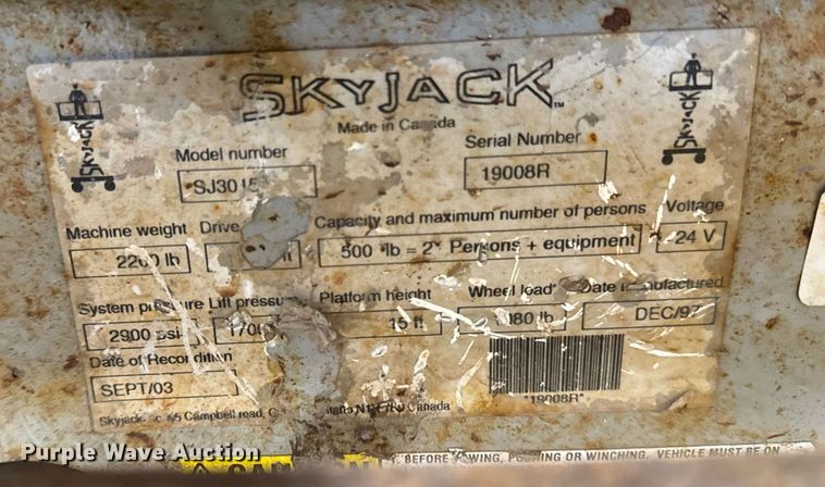 image for item DT0564 1997 Skyjack SJ3015 scissor lift