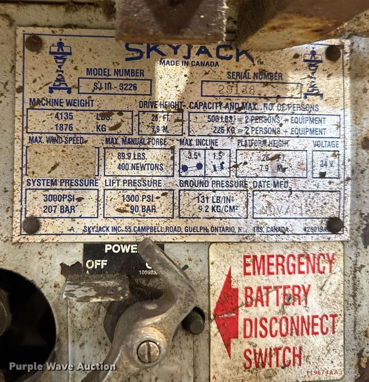 image for item DT0565 2001 Skyjack SJ III 3226 scissor lift