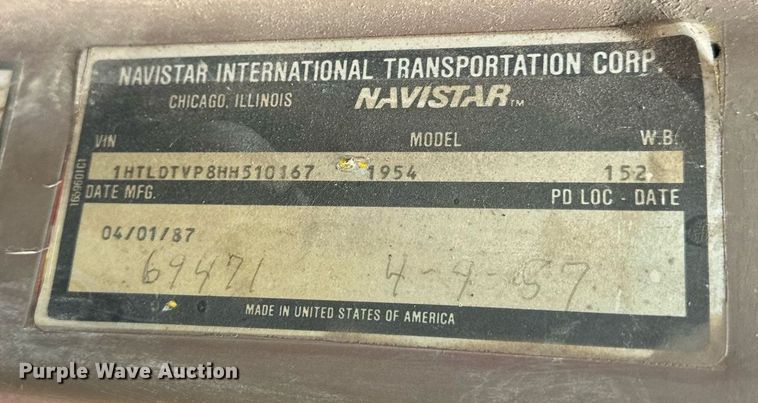 image for item DV0577 1987 International  1954 reel truck