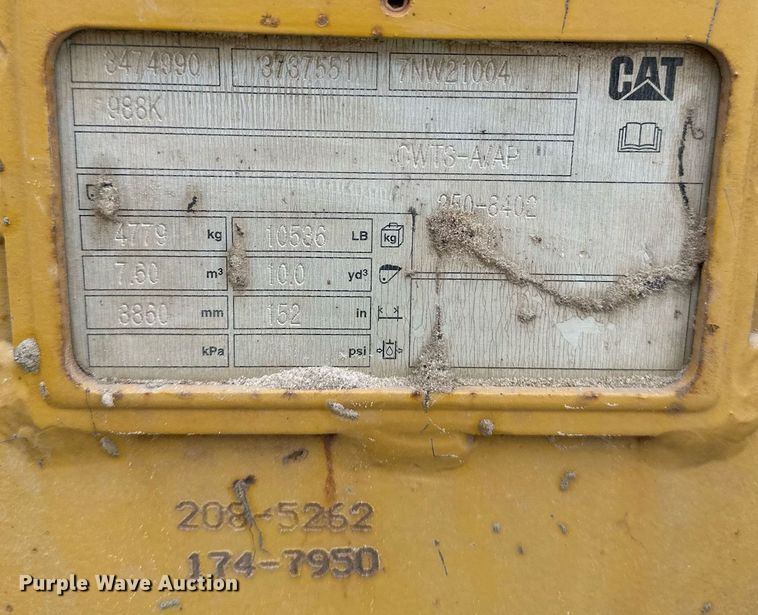 image for item DV0591 2017 Caterpillar 988K wheel loader