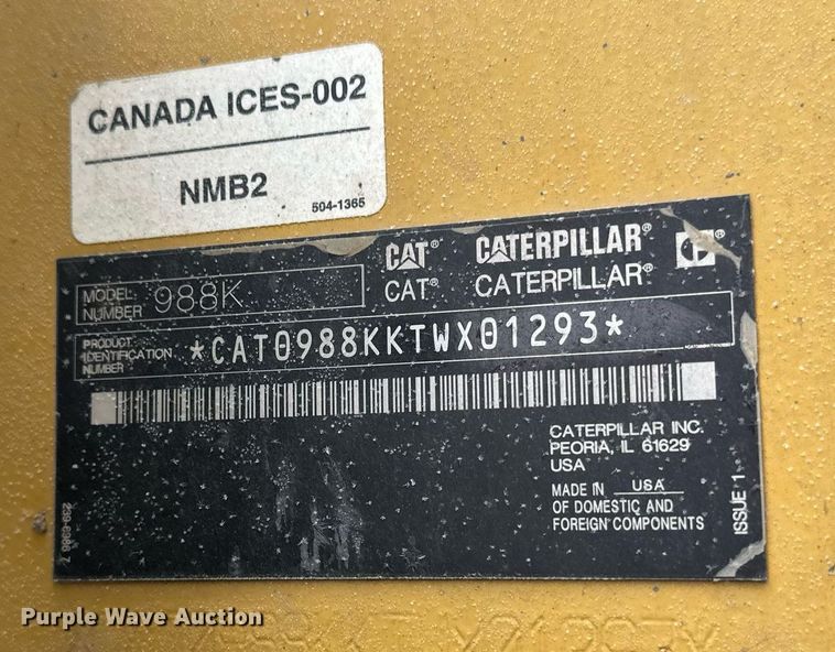 image for item DV0591 2017 Caterpillar 988K wheel loader