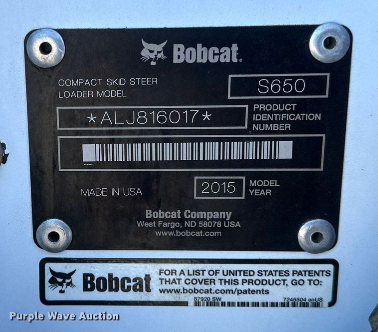 image for item DV0596 2015 Bobcat S650 skid steer loader