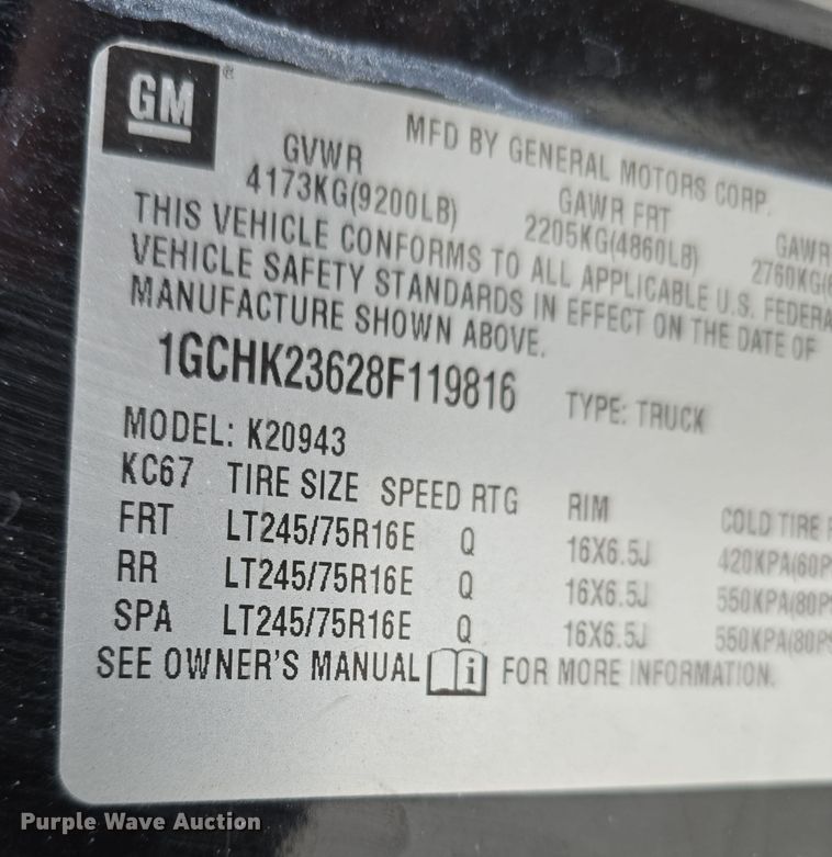 image for item DW3103 2008 Chevrolet Silverado 2500HD Crew Cab pickup truck