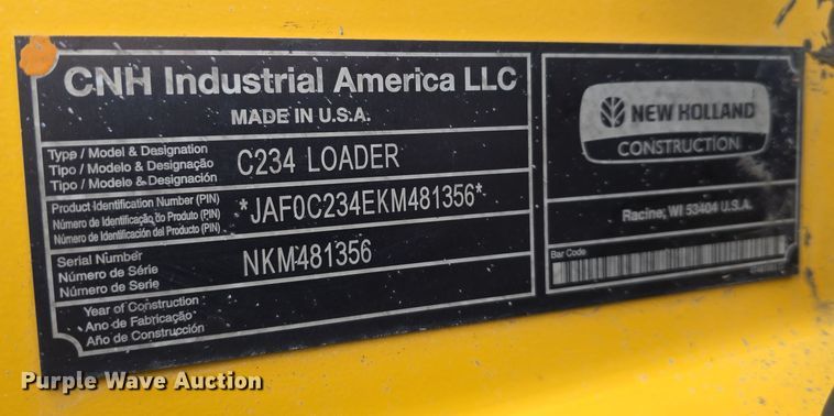 image for item DW3106 2019 New Holland C234 tracked skid steer loader