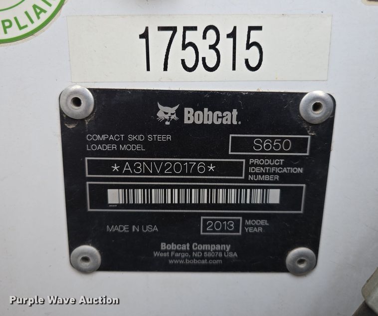 image for item DW3114 2013 Bobcat S650 skid steer loader