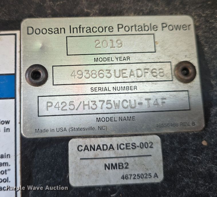 image for item DW3152 2019 Doosan P425/HP375 air compressor