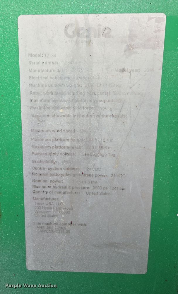 image for item EC3459 2014 Genie TZ-34 boom lift