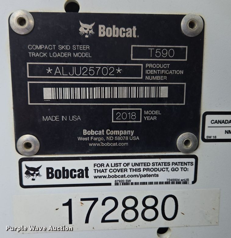 image for item EC3984 2018 Bobcat T590 tracked skid steer loader