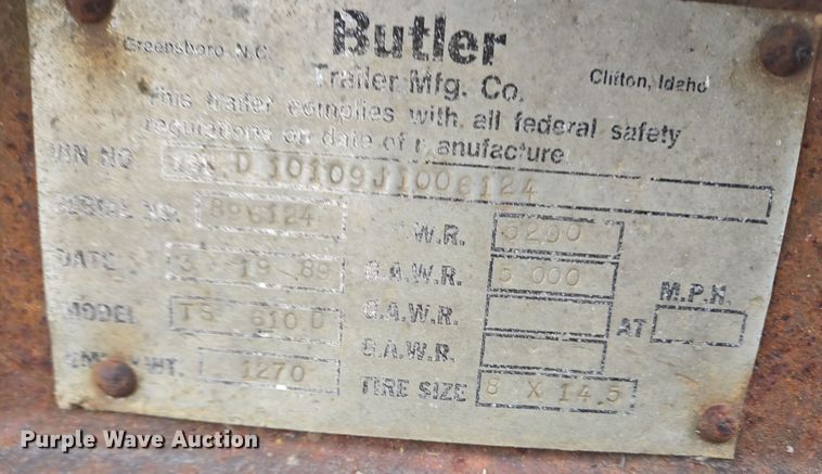 image for item EC4000 1989 Butler TS 610D utility trailer