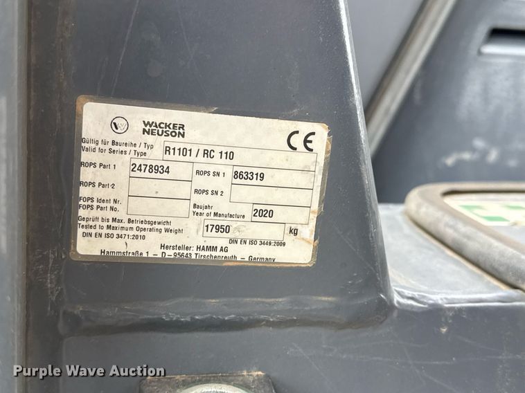 image for item ED5491 2020 Wacker Neuson RC110 single drum vibratory roller
