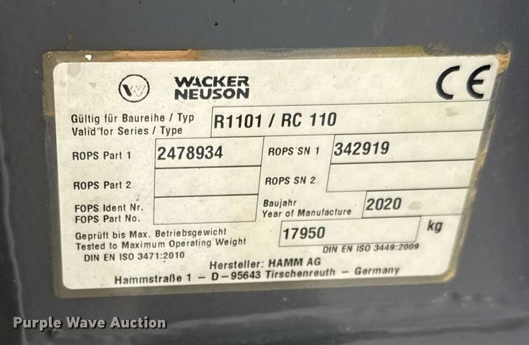 image for item ED5496 2020 Wacker Neuson RC110 single drum vibratory roller