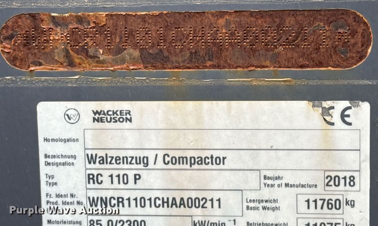 image for item ED5497 2018 Wacker Neuson RC110P single drum vibratory roller