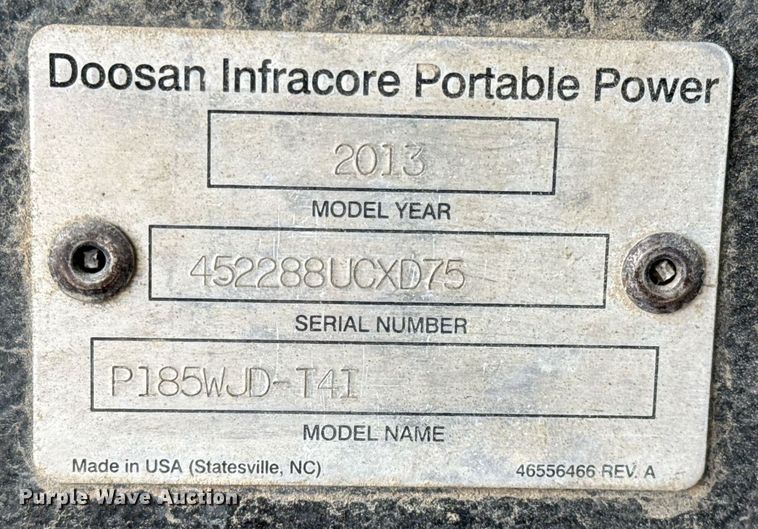 image for item ED5520 2013 Ingersoll-Rand P185WJD-T41 air compressor