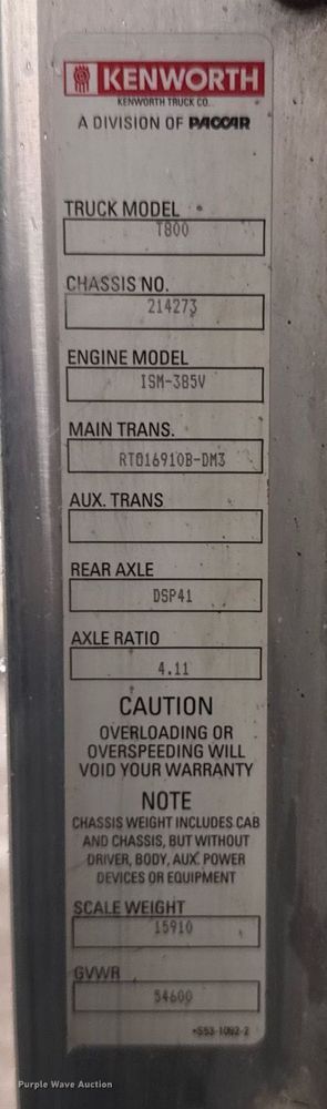 image for item EG2431 2007 Kenworth T800 vacuum truck