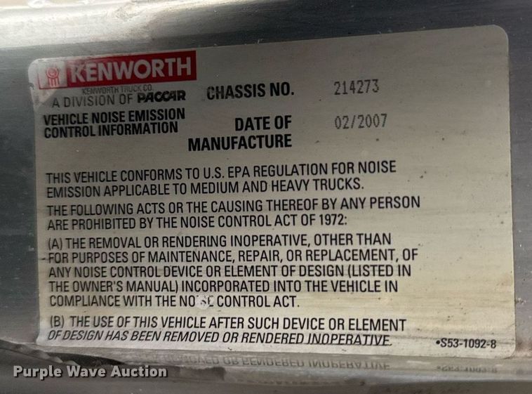 image for item EG2431 2007 Kenworth T800 vacuum truck