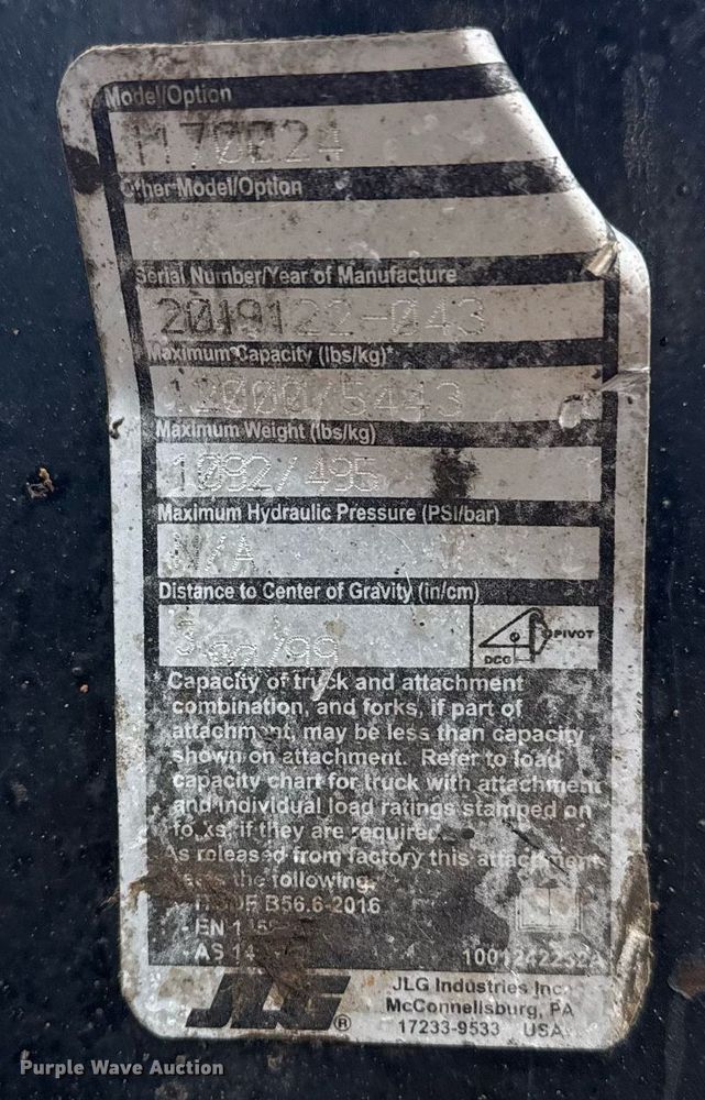 image for item EG2522 2019 JLG 1255 telehandler