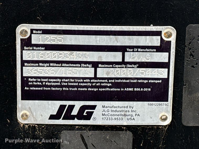 image for item EG2522 2019 JLG 1255 telehandler