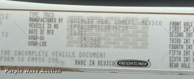 image for item EG2525 2012 Freightliner Business Class M2 Ext. Cab utility / service truck