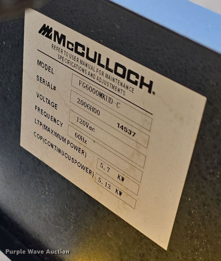 image for item EH8637 (2) McCulloch FG6000MK generators