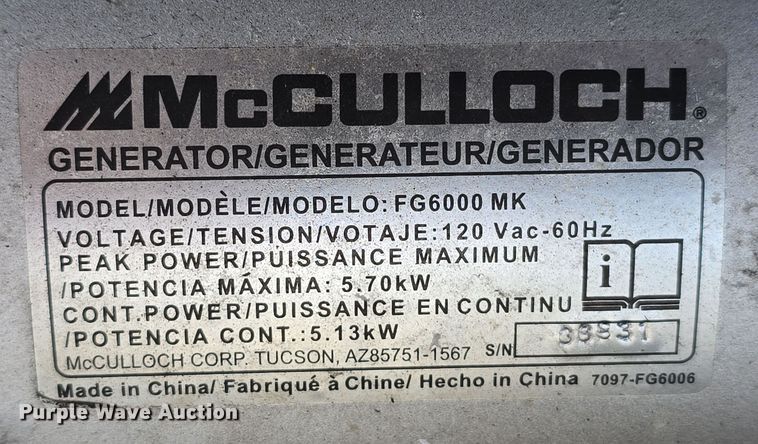 image for item EH8637 (2) McCulloch FG6000MK generators