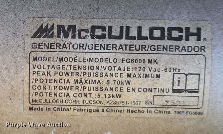 image for item EH8637 (2) McCulloch FG6000MK generators