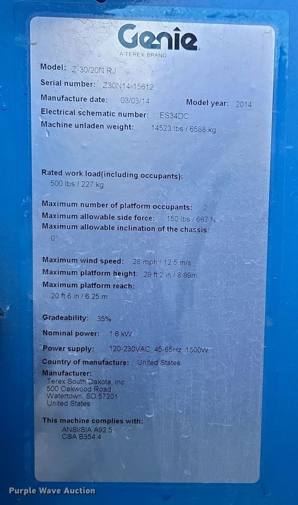 image for item EI4149 2014 Genie Z-30/20N RJ boom lift