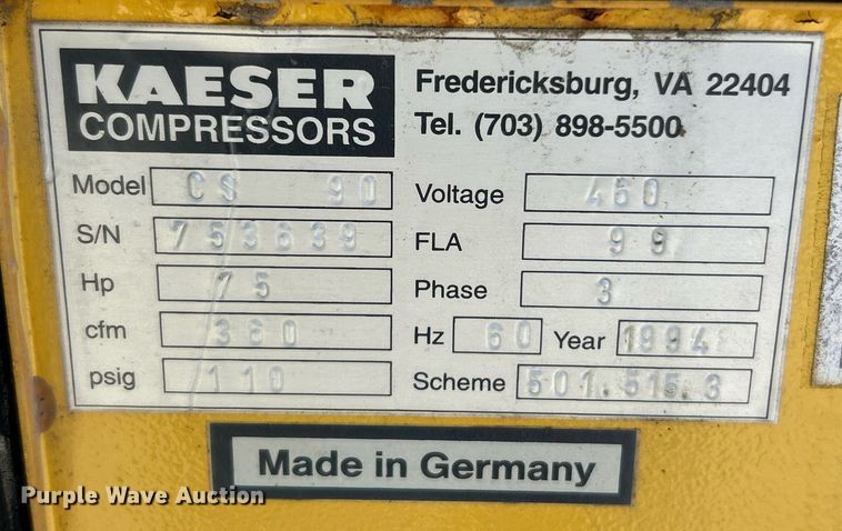 image for item EK2648 1994 Kaeser CS 90 air compressor