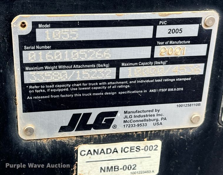 image for item EN5130 2021 JLG 1055 telehandler