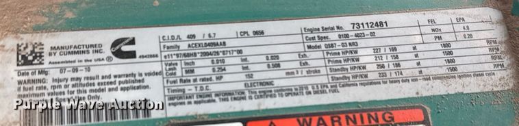 image for item EQ1025 2010 Cummins Power Generation DSGAA-4963271 generator