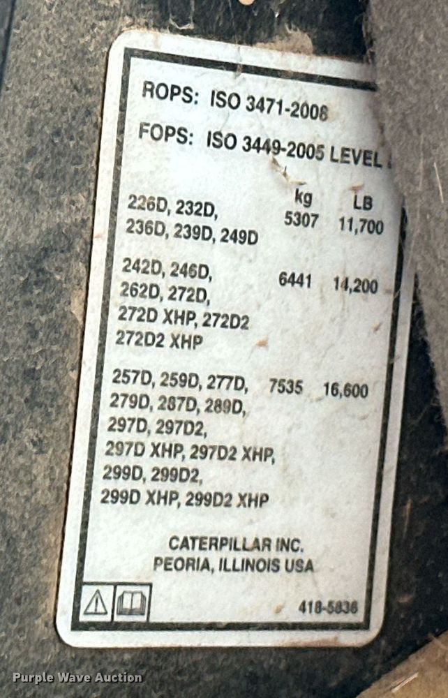 image for item ER4990 2017 Caterpillar 259D tracked skid steer loader