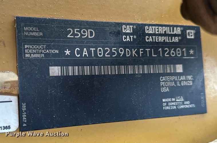 image for item ER4990 2017 Caterpillar 259D tracked skid steer loader