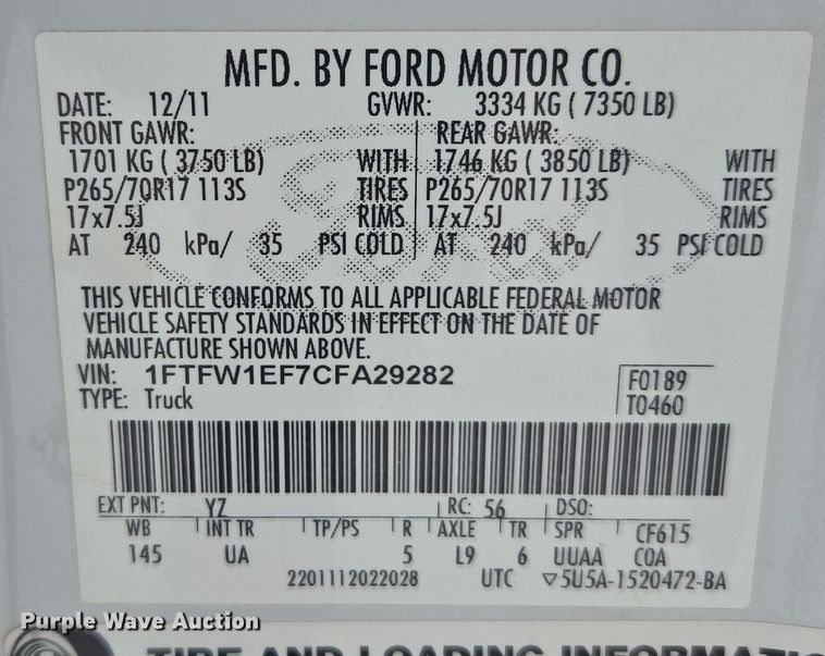 image for item ER5141 2012 Ford F150 XL SuperCrew pickup truck