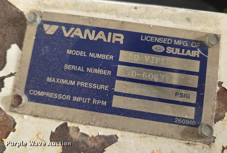 image for item ER5146 Vanair 80 Viper air compressor