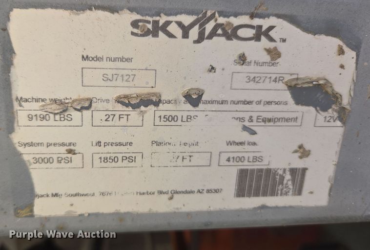 image for item ER5164 2006 Skyjack SJ7127 scissor lift